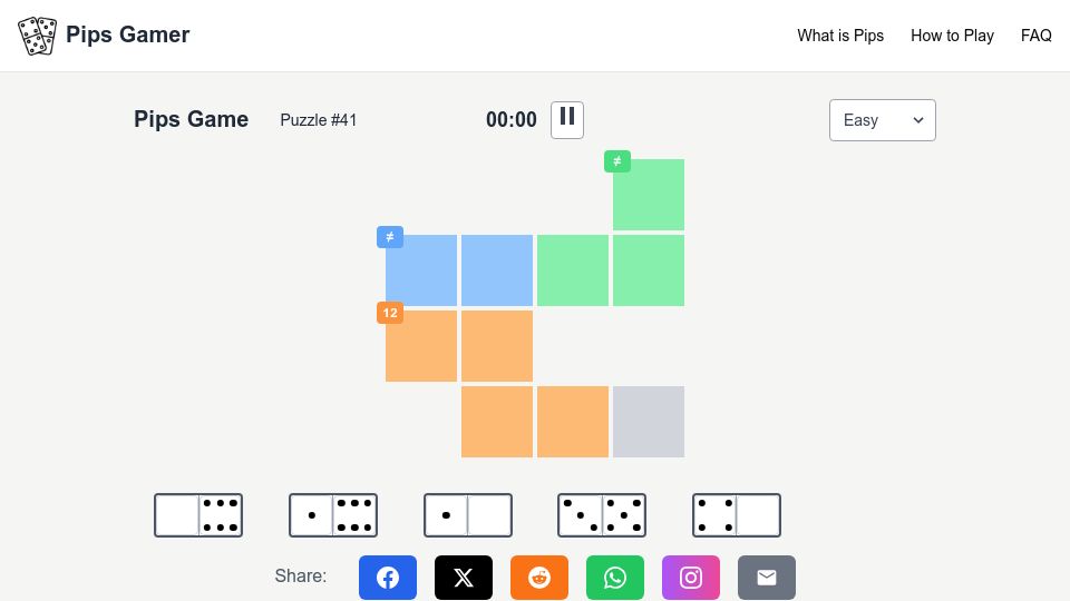 Screenshot of pipsgamer.com: Show HN: A web version of Pips game (NYT domino game)