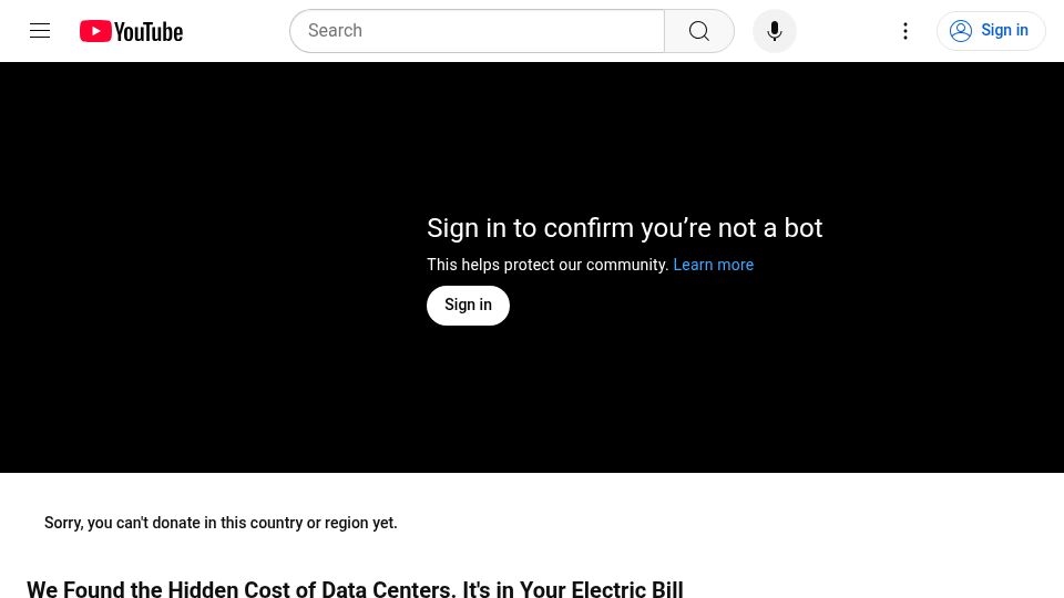 Screenshot of youtube.com: We Found the Hidden Cost of Data Centers. It's in Your Electric Bill [video]