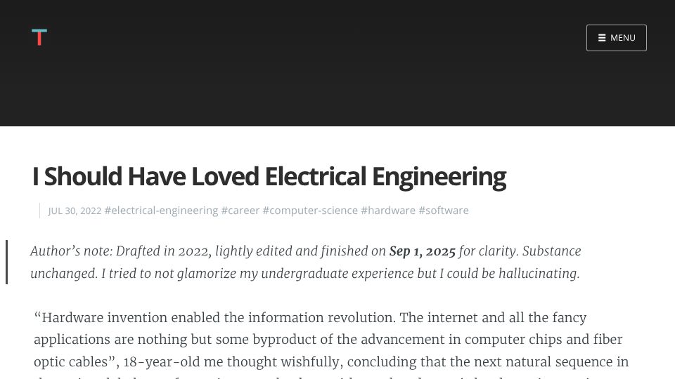 Screenshot of blog.tdhttt.com: I should have loved electrical engineering