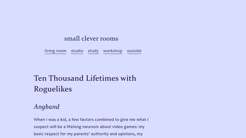 Screenshot of ian.mccowan.space: Ten Thousand Lifetimes with Roguelikes