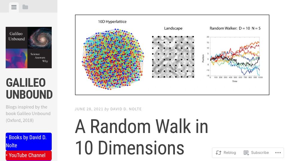 Screenshot of galileo-unbound.blog: A Random Walk in 10 Dimensions (2021)