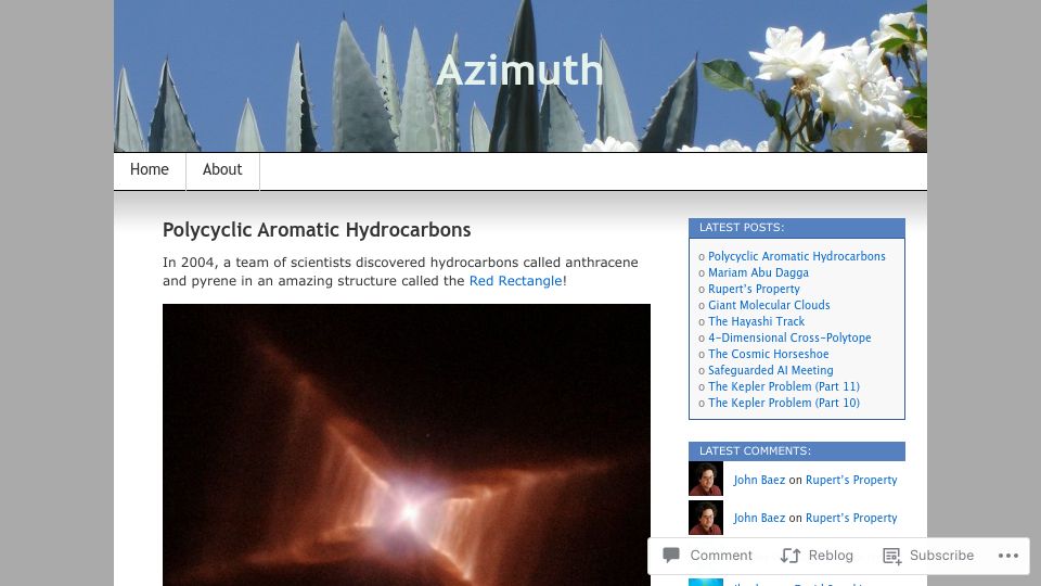 Screenshot of johncarlosbaez.wordpress.com: Polycyclic Aromatic Hydrocarbons