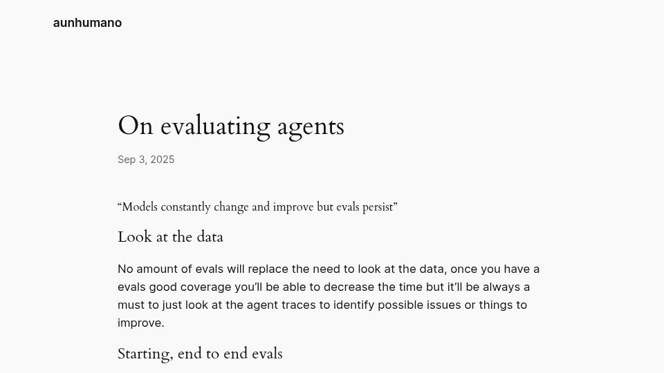 Screenshot of aunhumano.com: Evaluating Agents