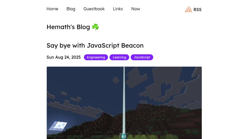 Screenshot of hemath.dev: Say Bye with JavaScript Beacon