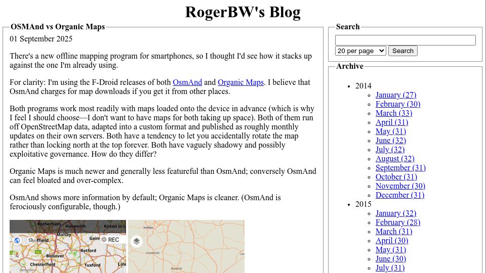 Screenshot of blog.firedrake.org: OSMAnd vs. Organic Maps