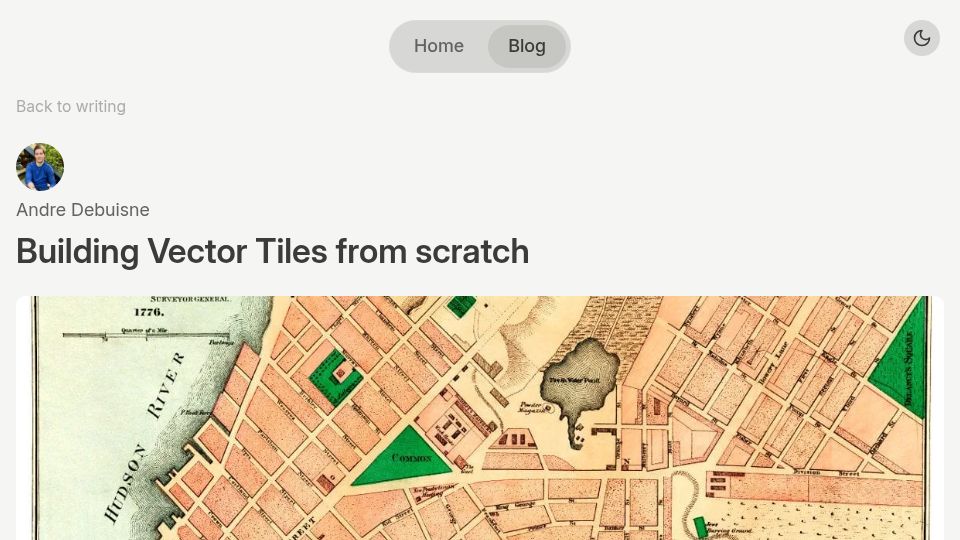 Screenshot of debuisne.com: How to build vector tiles from scratch