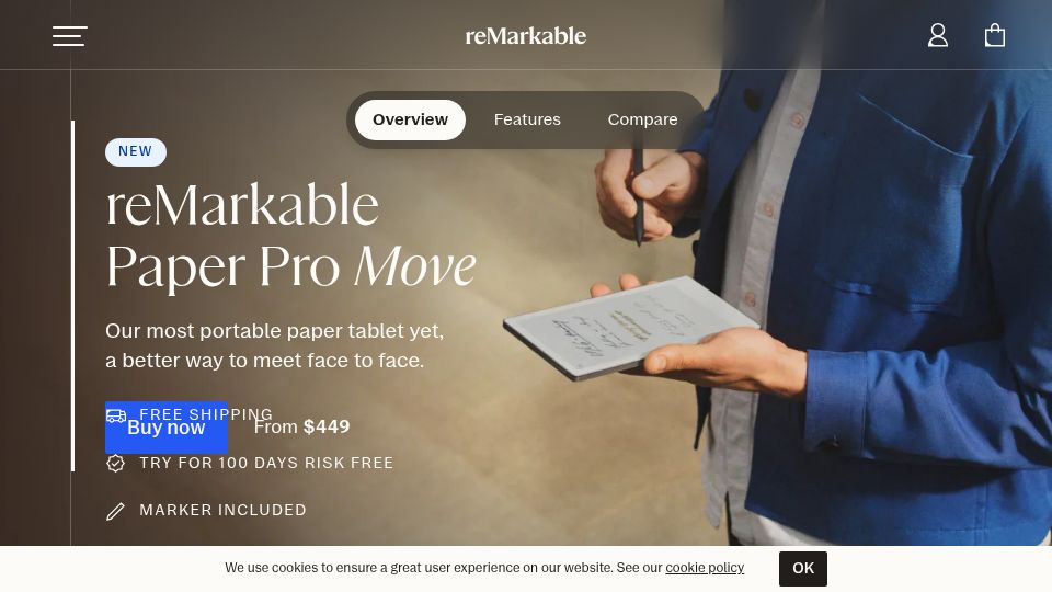 Screenshot of remarkable.com: ReMarkable Paper Pro Move