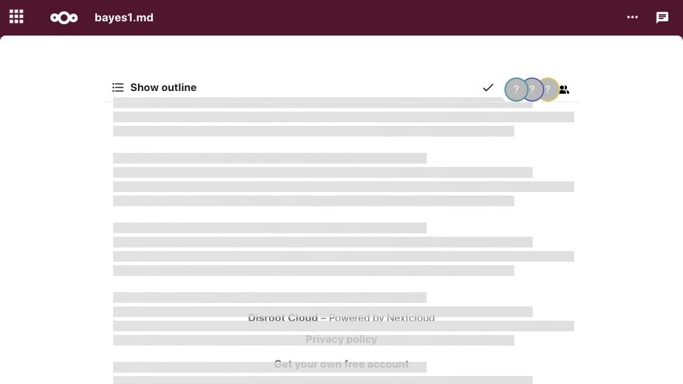 Screenshot of cloud.disroot.org: Use Bayes rule to mechanically solve probability riddles