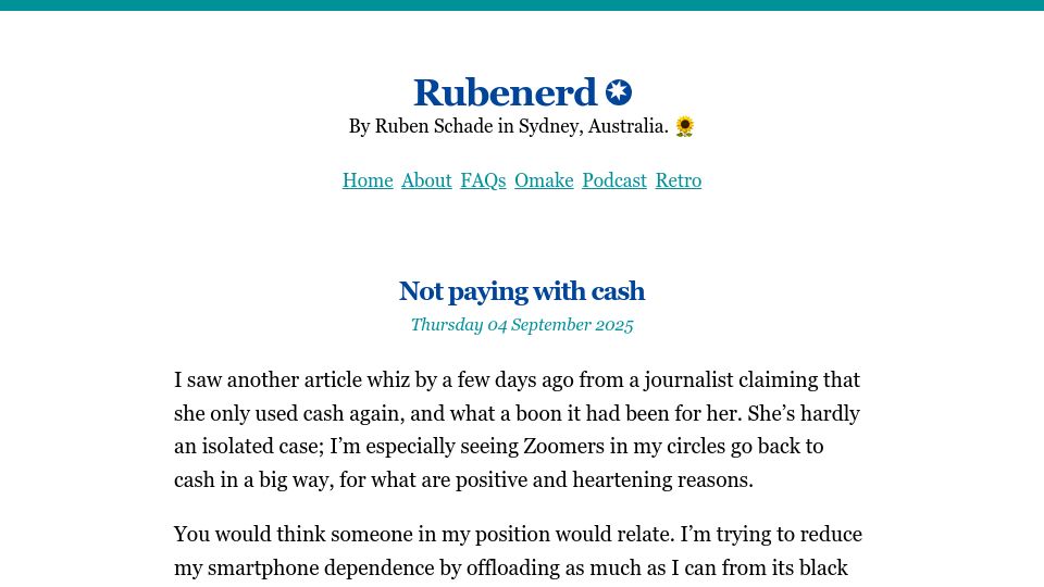Screenshot of rubenerd.com: Not paying with cash