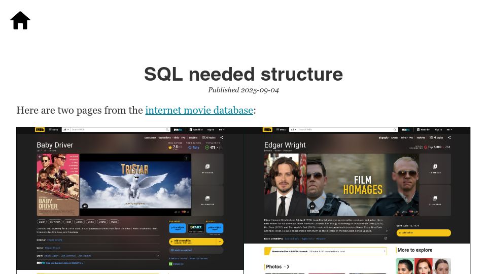 Screenshot of scattered-thoughts.net: SQL needed structure