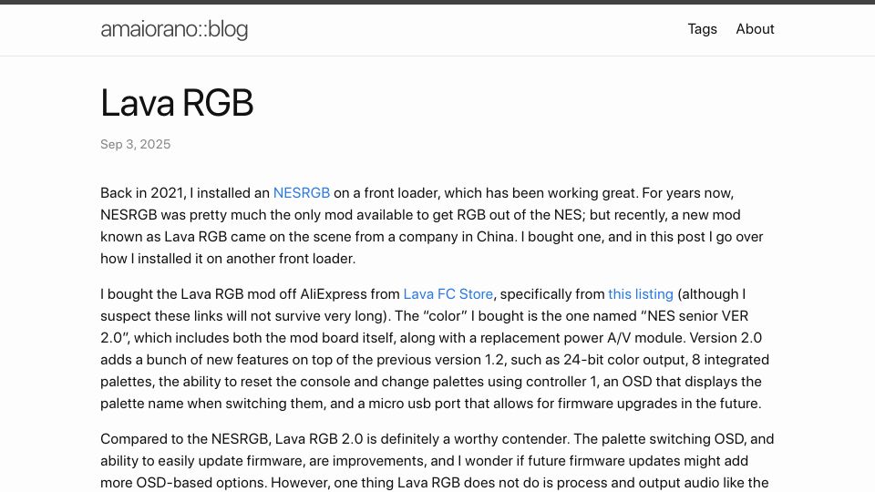 Screenshot of amaiorano.io: Lava RGB