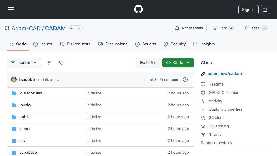 Screenshot of github.com: Show HN: Open-sourcing our text-to-CAD app