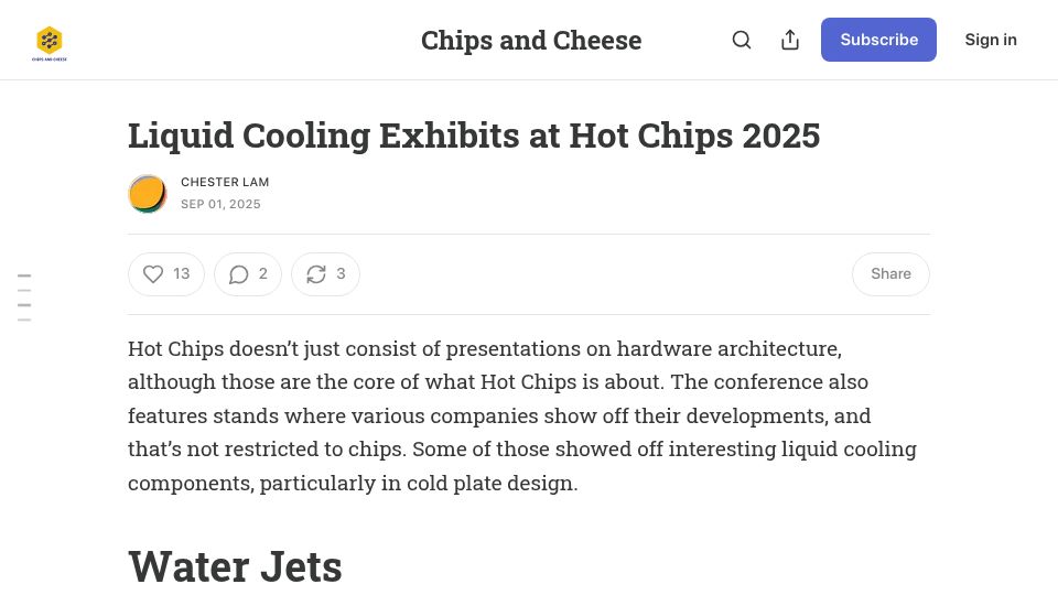 Screenshot of chipsandcheese.com: Liquid Cooling Exhibits
