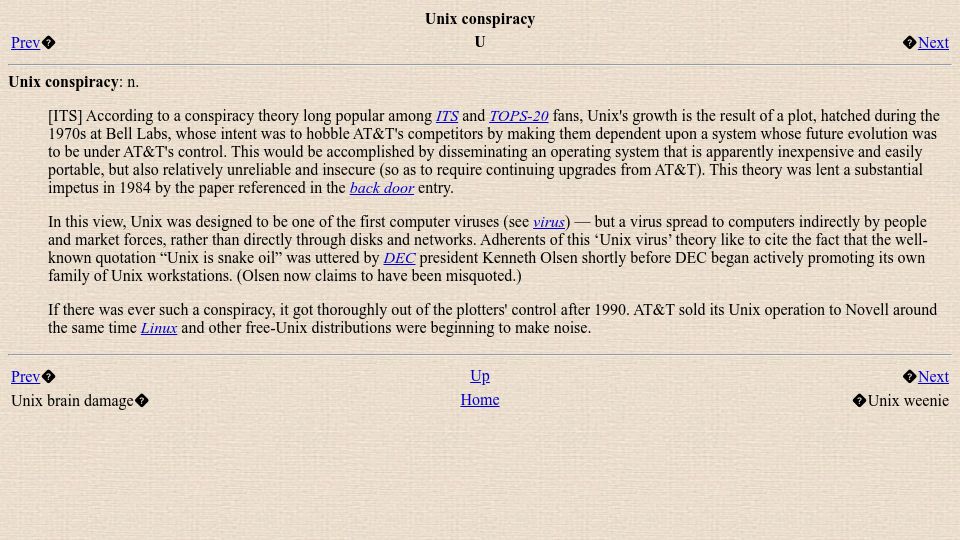 Screenshot of catb.org: Unix Conspiracy (1991)