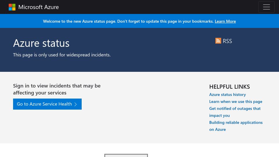 Screenshot of azure.status.microsoft: Microsoft Azure: "Multiple international subsea cables were cut in the Red Sea"