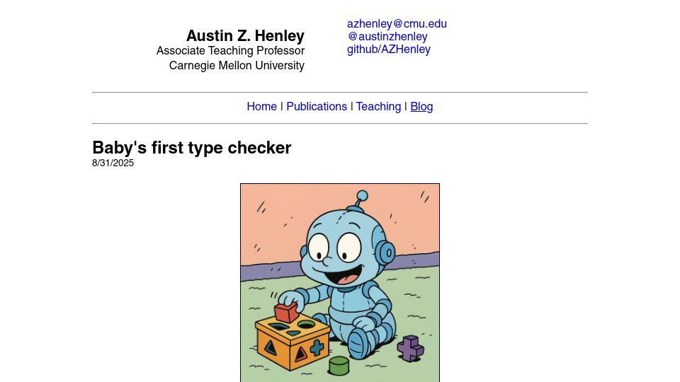 Screenshot of austinhenley.com: Baby's first type checker