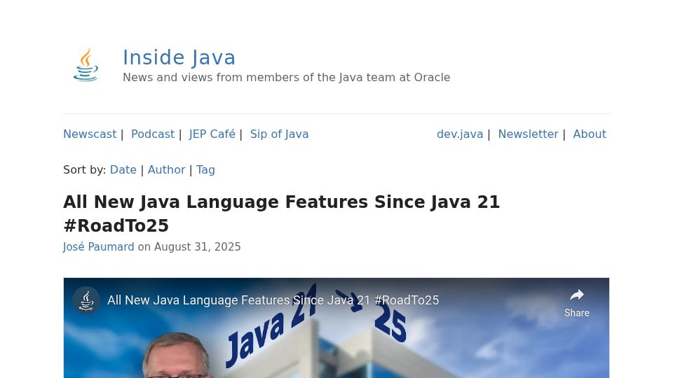 Screenshot of inside.java: All New Java Language Features Since Java 21