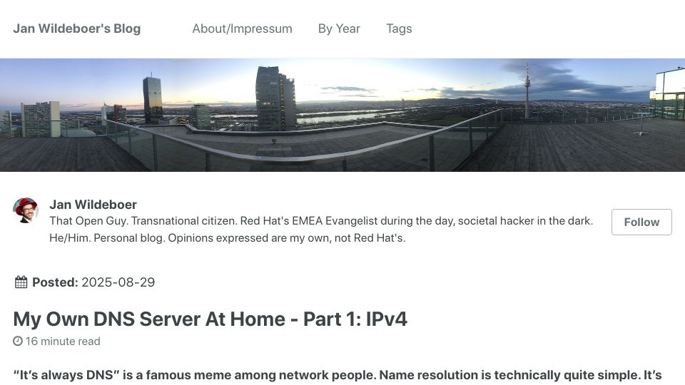 Screenshot of jan.wildeboer.net: My Own DNS Server at Home – Part 1: IPv4