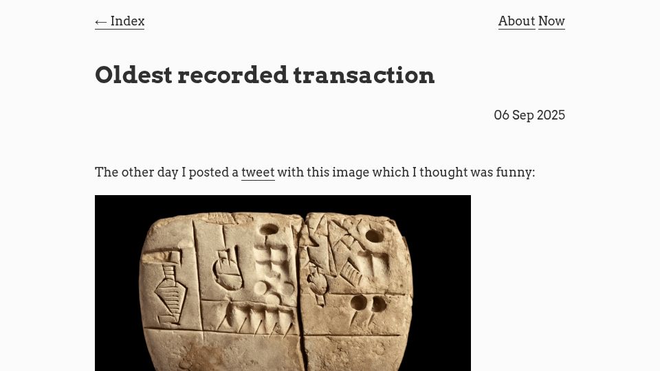 Screenshot of avi.im: Oldest recorded transaction