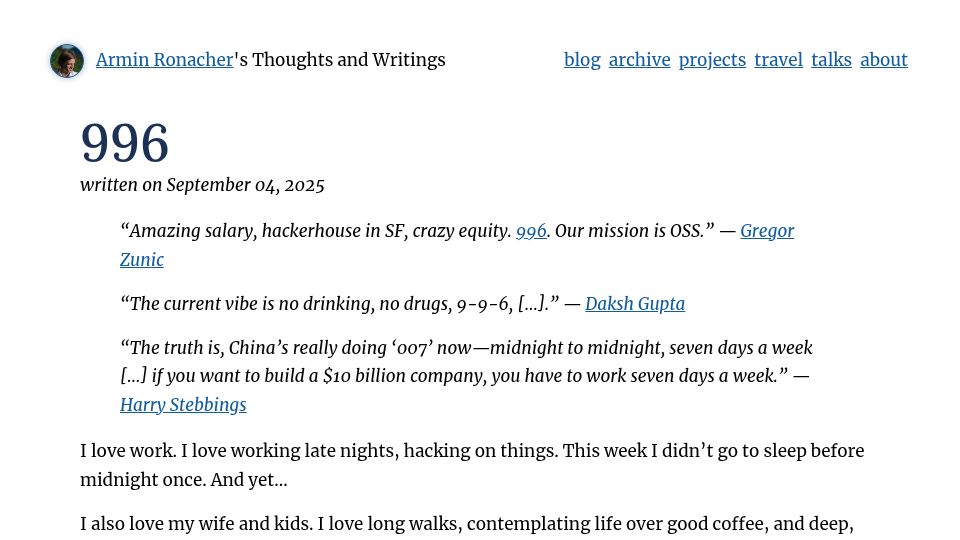 Screenshot of lucumr.pocoo.org: 996