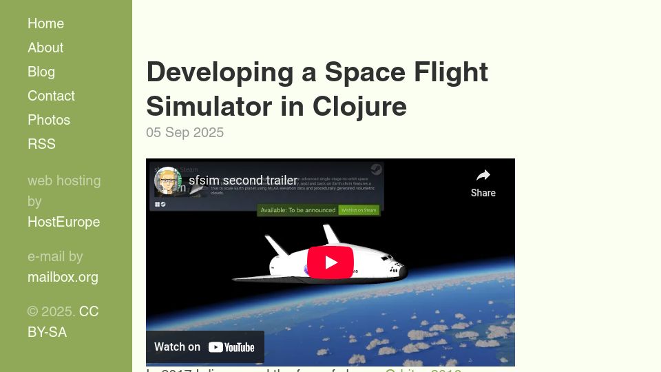 Screenshot of wedesoft.de: Developing a Space Flight Simulator in Clojure