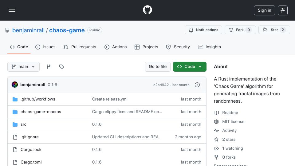 Screenshot of github.com: Rust tool for generating random fractals