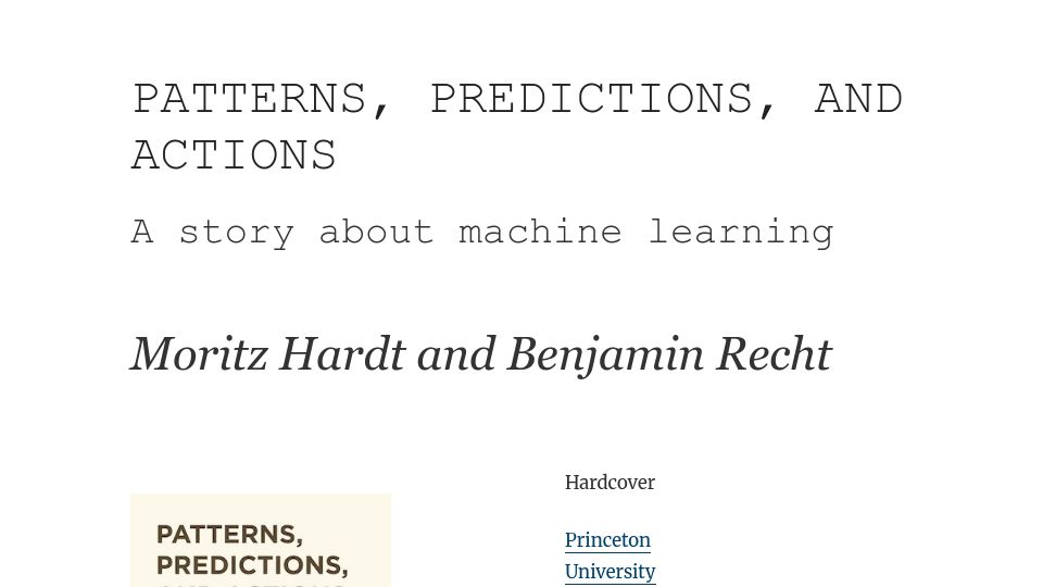 Screenshot of mlstory.org: Patterns, Predictions, and Actions – A story about machine learning