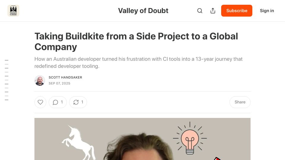 Screenshot of valleyofdoubt.com: Taking Buildkite from a side project to a global company