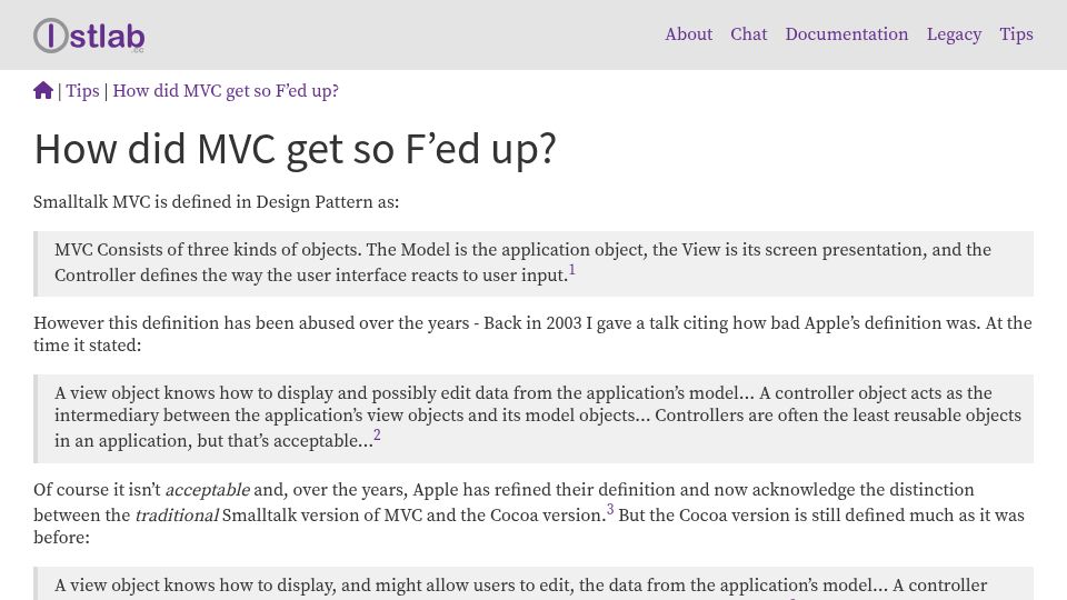 Screenshot of stlab.cc: The key to getting MVC correct is understanding what models are