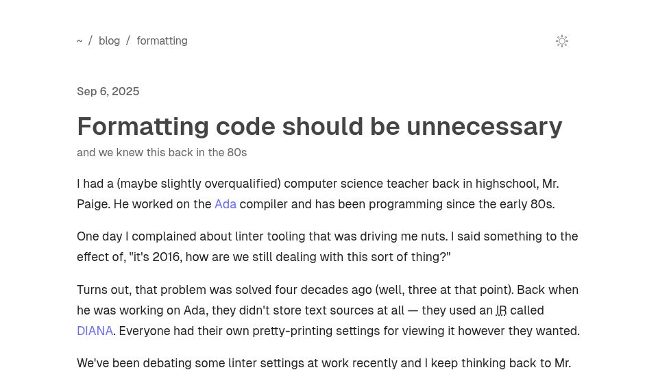 Screenshot of maxleiter.com: Formatting code should be unnecessary
