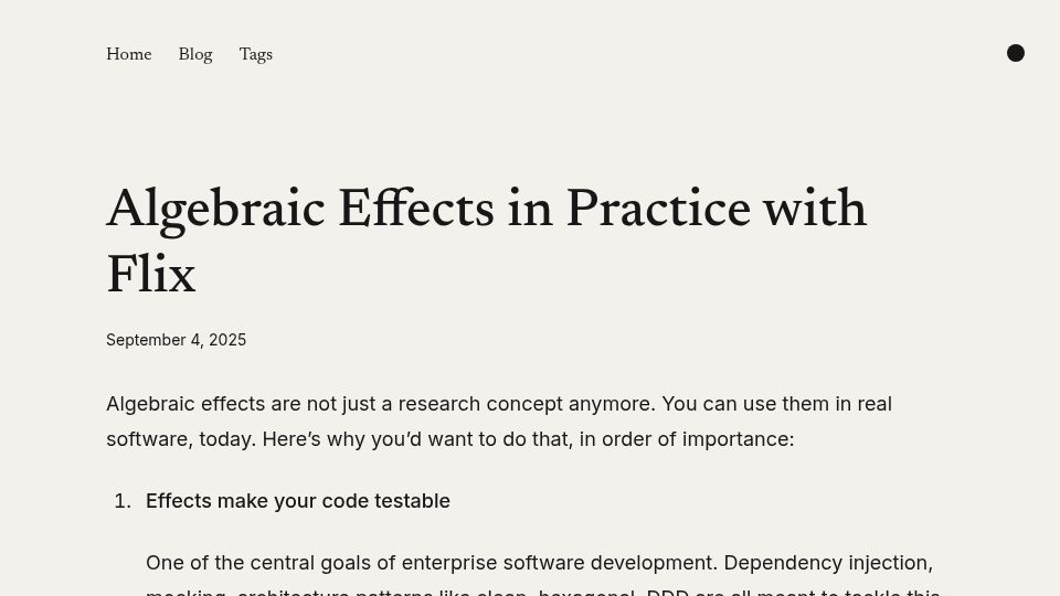 Screenshot of relax.software: Algebraic Effects in Practice with Flix