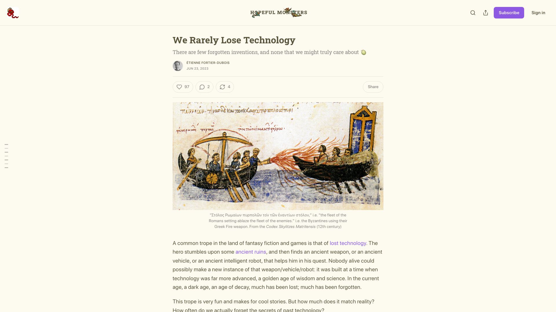Screenshot of hopefulmons.com: We Rarely Lose Technology (2023)