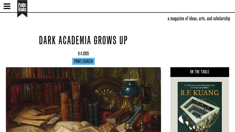 Screenshot of publicbooks.org: Dark Academia Grows Up
