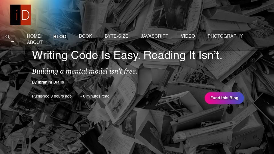 Screenshot of idiallo.com: Writing code is easy, reading it isn't