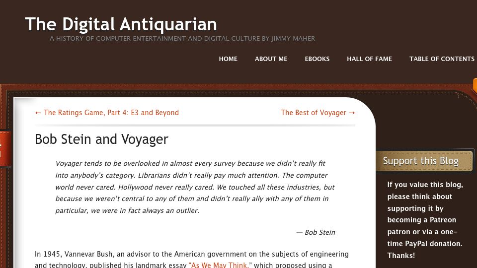 Screenshot of filfre.net: Bob Stein and Voyager (2021)