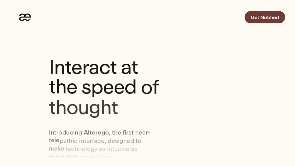 Screenshot of alterego.io: Alterego: Thought to Text