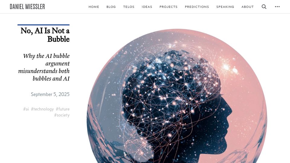 Screenshot of danielmiessler.com: The AI bubble argument misunderstands both bubbles and AI