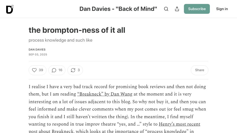 Screenshot of backofmind.substack.com: The brompton-ness of it all