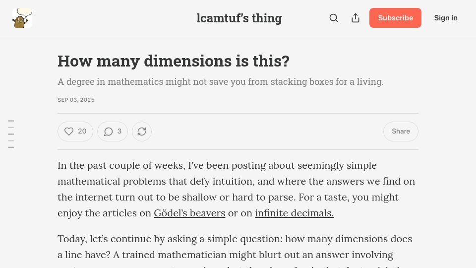 Screenshot of lcamtuf.substack.com: How many dimensions is this?