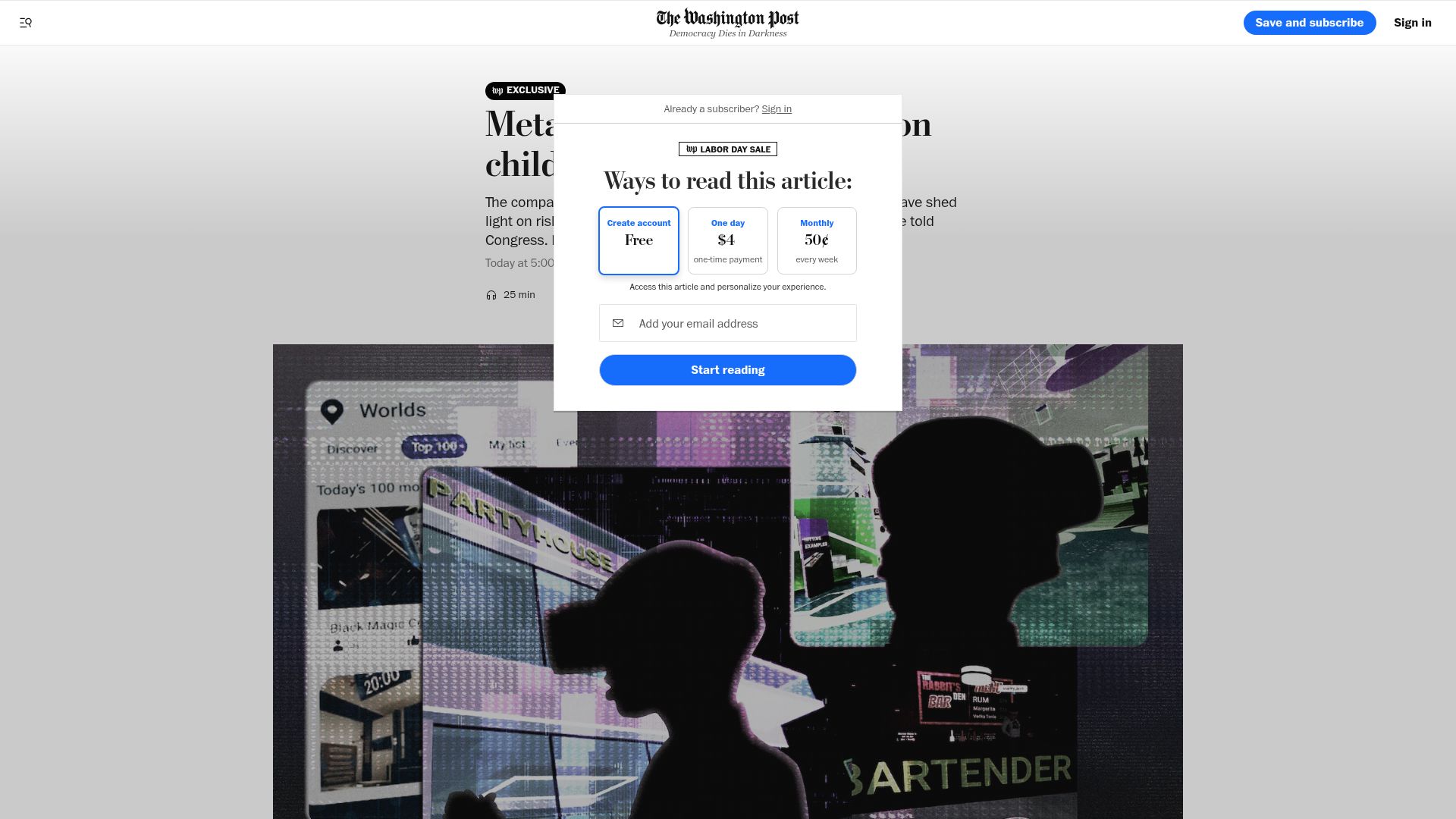 Screenshot of washingtonpost.com: Meta suppressed research on child safety, employees say