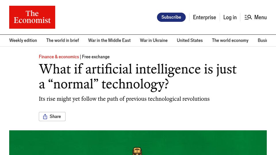 Screenshot of economist.com: AI might yet follow the path of previous technological revolutions