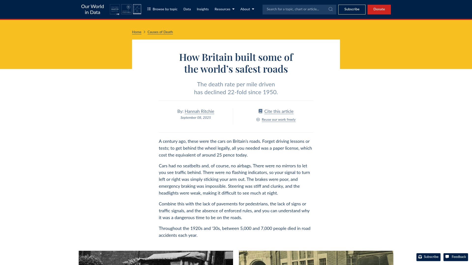 Screenshot of ourworldindata.org: How Britain built some of the world’s safest roads