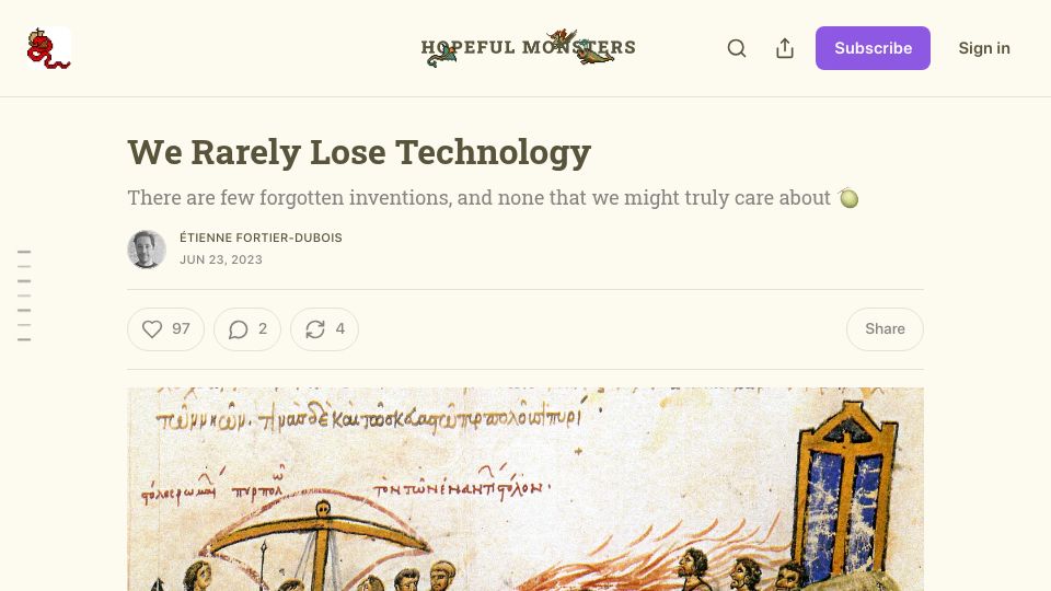 Screenshot of hopefulmons.com: We Rarely Lose Technology (2023)