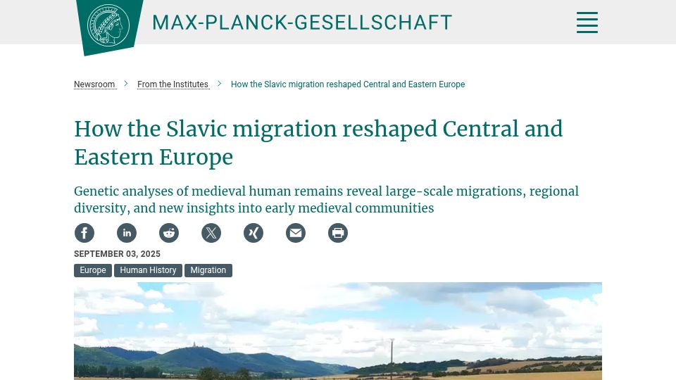 Screenshot of mpg.de: How the Slavic Migration Reshaped Central and Eastern Europe