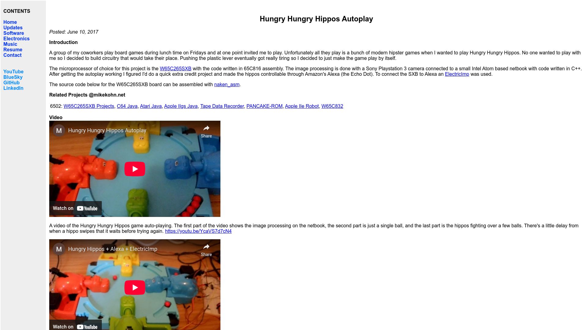 Screenshot of mikekohn.net: Hungry Hungry Hippos Autoplay (2017)