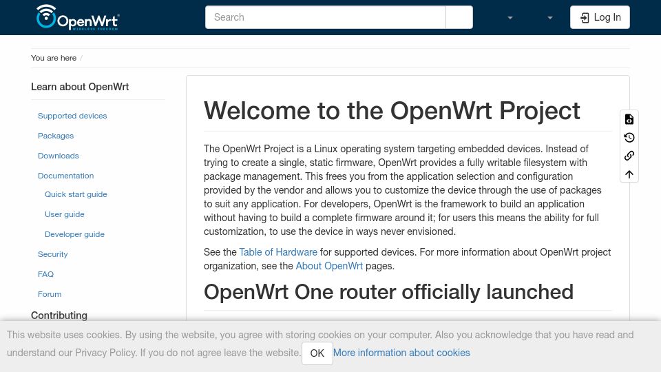 Screenshot of openwrt.org: OpenWrt: A Linux OS targeting embedded devices