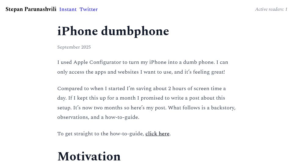 Screenshot of stopa.io: iPhone dumbphone