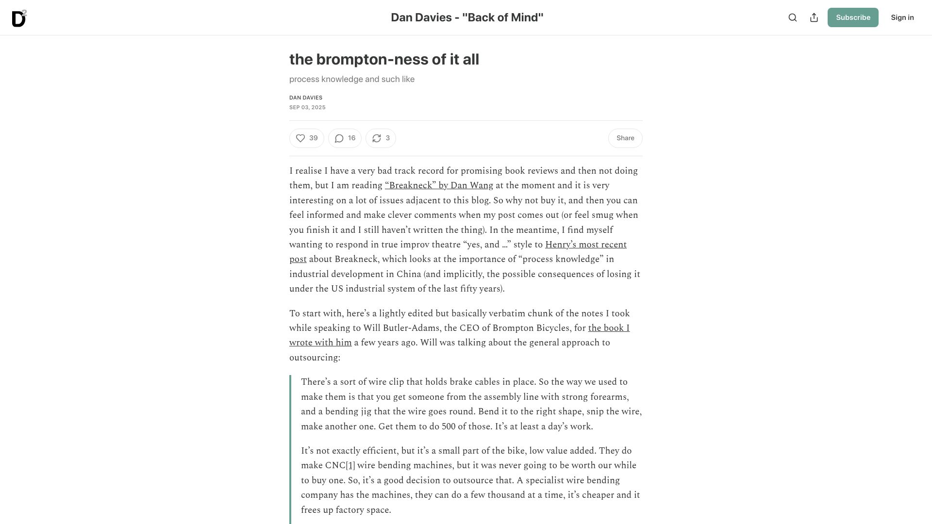 Screenshot of backofmind.substack.com: The brompton-ness of it all