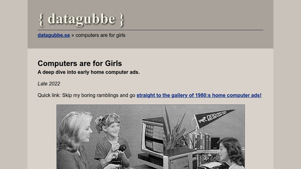 Screenshot of datagubbe.se: Computers Are for Girls – Datagubbe.se