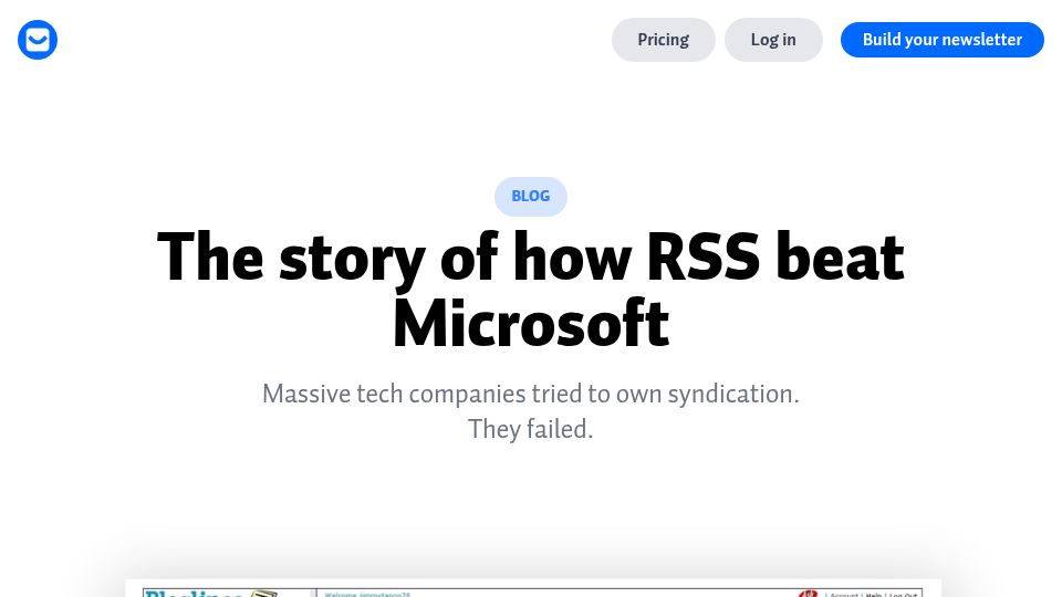 Screenshot of buttondown.com: How RSS beat Microsoft